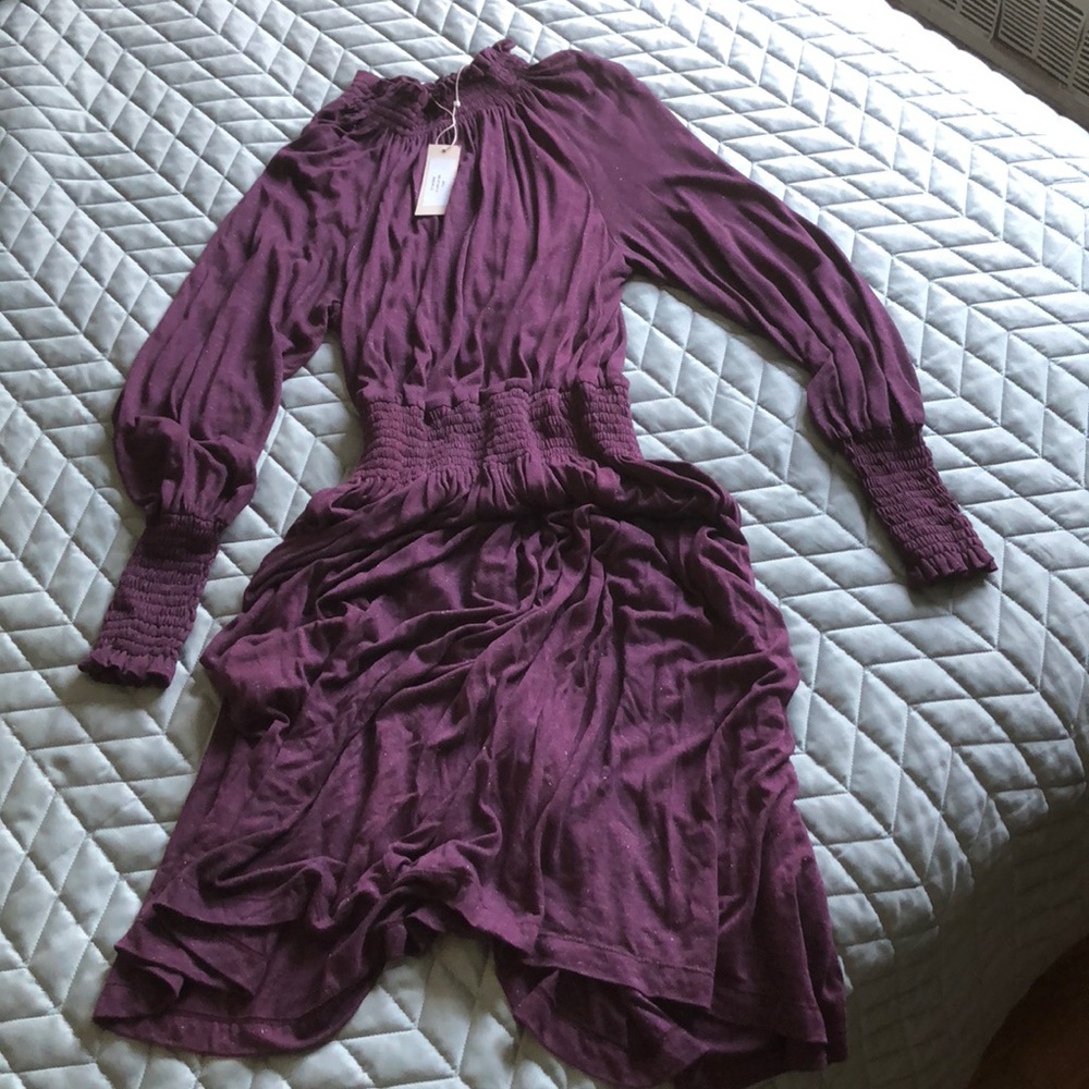 Rebecca Taylor Plum LS Lurex JSY Dress 4/6